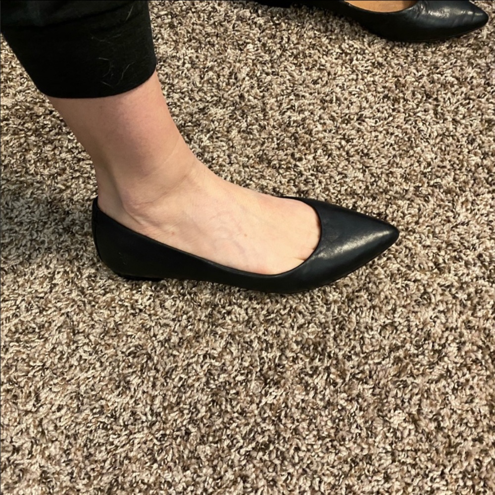 Frye Sienna Black Leather Pointed Toe Ballet Flats